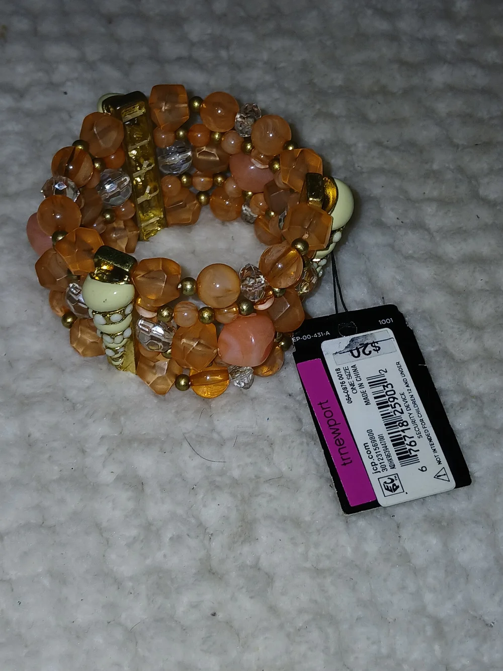 Newport Orange Beaded Multi-Strand Stretch Bracelet with Gold Accents